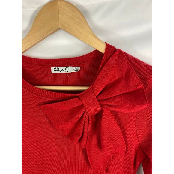 Eliza J Knit Bow Neck Long Sleeve Red Dress Size Small - Picture 4 of 5